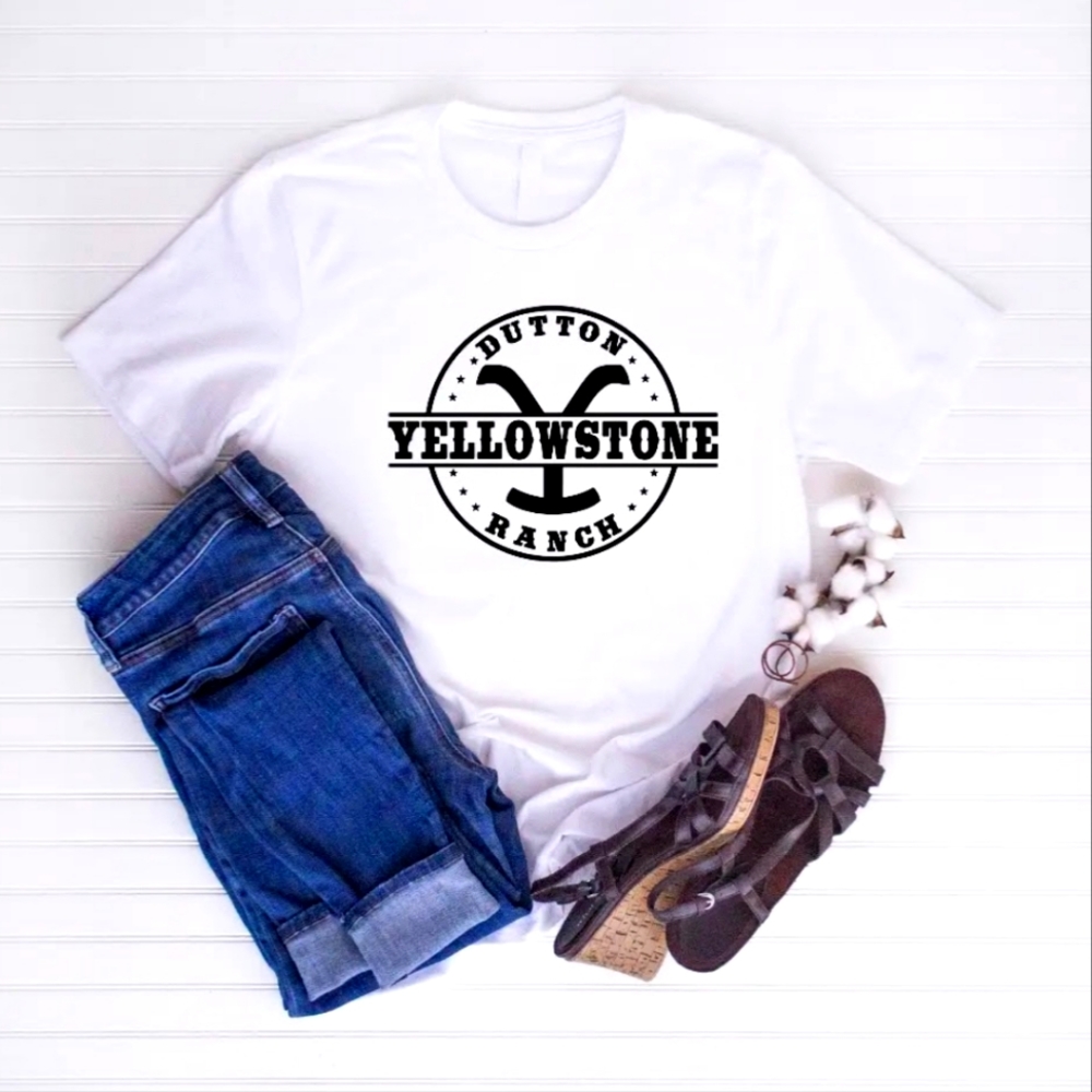 Yellowstone, Dutton Ranch white cotton t shirt oversized graphic shirt